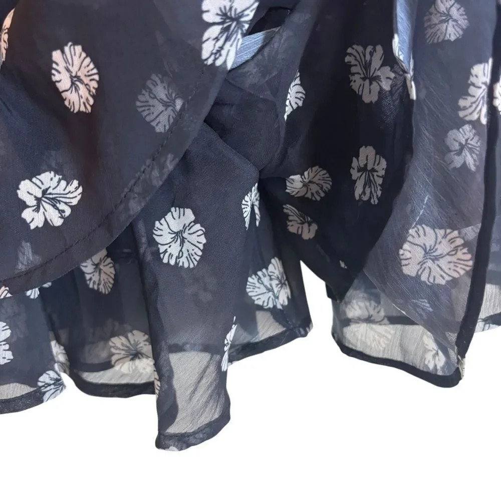 Boho Flowy Ruffle Shorts Plus Size 2XL Bohemian Summer Skirt Skort Black Floral